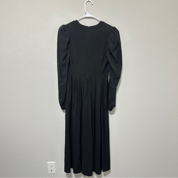 Chlesey28 Pleated Puff Shoulder Long Sleeve Midi Dress Black Womens Size Small - Picture 5 of 14